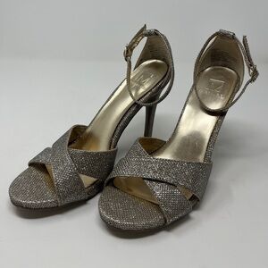 Material Girl Glitter Ankle Strap Open Toe Heels Size 7.5